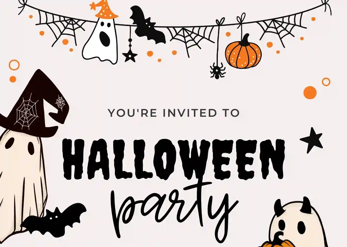 Orange Black Illustrative Halloween Party Invitation Flyer