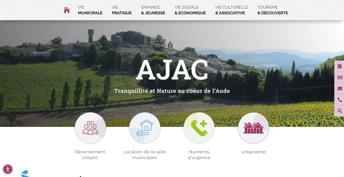 Page accueil Mairie Ajac (Aude) réalisation agence web Artdim () Page accueil Mairie Ajac (Aude) réalisation agence web Artdim